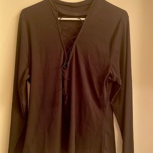 SHEIN 3XL Ribbed Low Cut V-Neck Long Sleeve Top